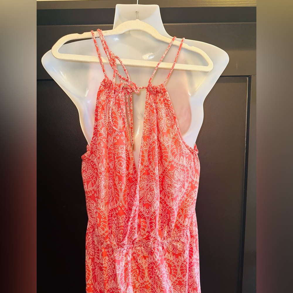 Elan Rochelle Elegant High Slit Coral Paisley Maxi Dress - Picture 4 of 7